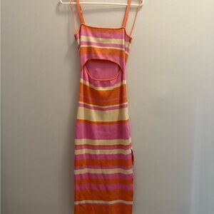 MARBLE Pink and Orange Striped Dress Size Medium
